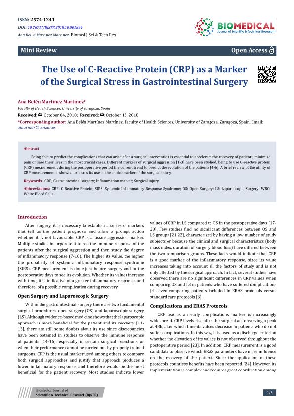 The Use of C-Reactive Protein (CRP) as a Marker of the Surgical Stress in Gastrointestinal Surgery