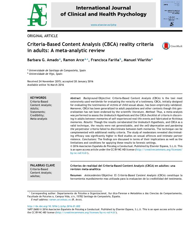 Criteria-Based Content Analysis (CBCA) reality criteria in adults: A meta-analytic review