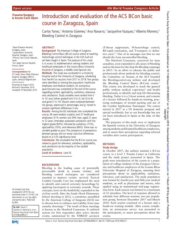 Introduction and evaluation of the ACS BCon basic course in Zaragoza, Spain