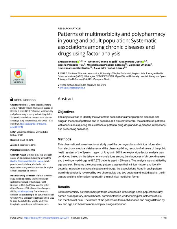 Patterns of multimorbidity and polypharmacy in young and adult population: Systematic associations among chronic diseases and drugs using factor analysis