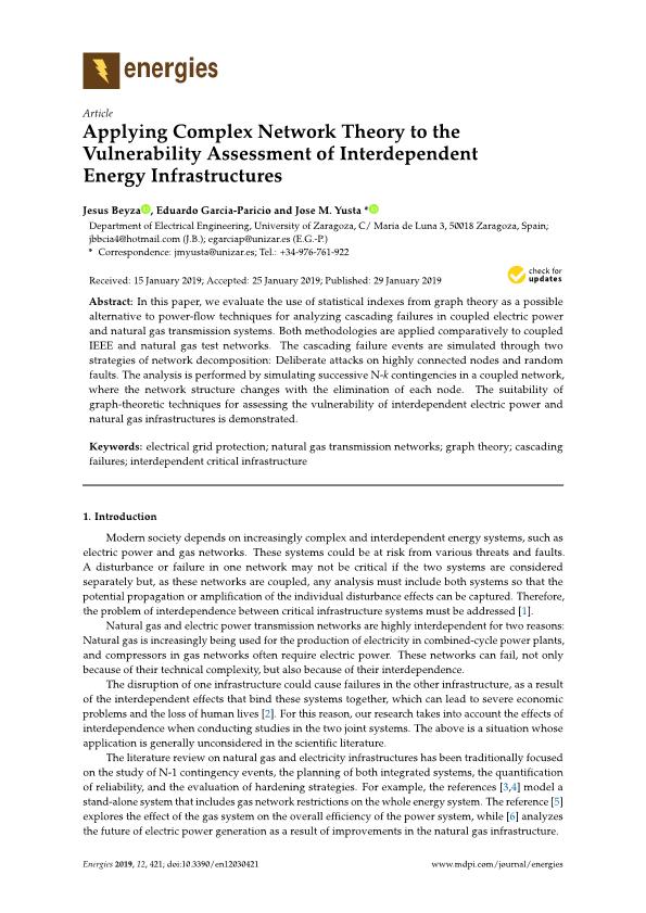 Applying complex network theory to the vulnerability assessment of interdependent energy infrastructures
