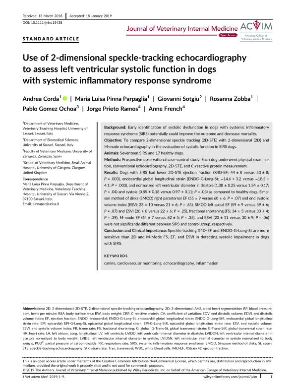 Use of 2-dimensional speckle-tracking echocardiography to assess left ventricular systolic function in dogs with systemic inflammatory response syndrome