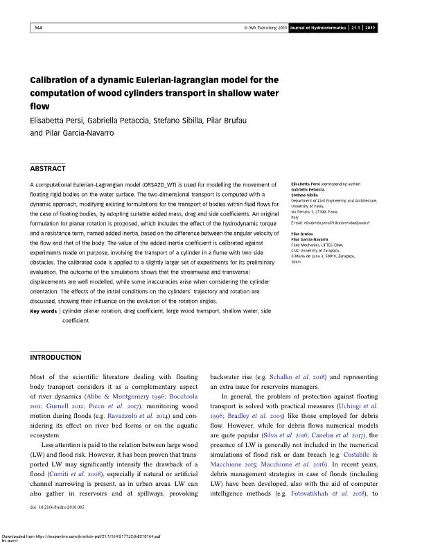 Calibration of a dynamic Eulerian-lagrangian model for the computation of wood cylinders transport in shallowwater flow