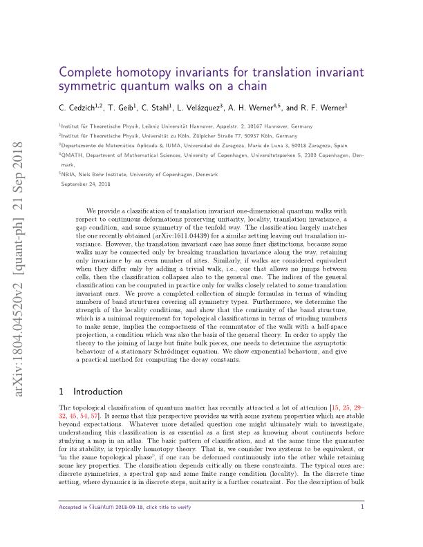 Complete homotopy invariants for translation invariant symmetric quantum walks on a chain
