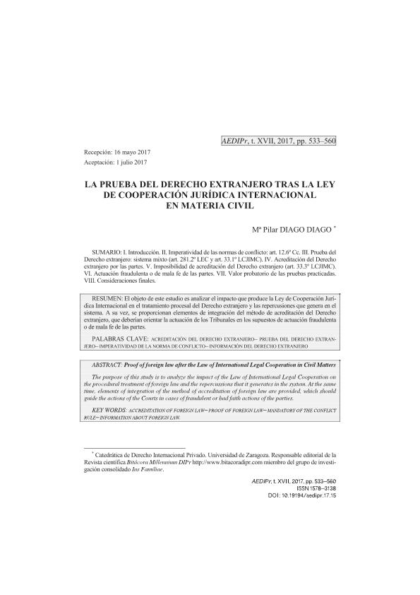 La prueba del Derecho extranjero tras la Ley de Cooperación Jurídica internacional en materia civil