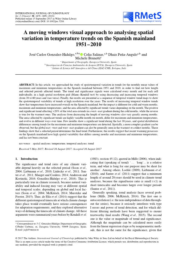 A moving windows visual approach to analysing spatial variation in temperature trends on the Spanish mainland 1951–2010