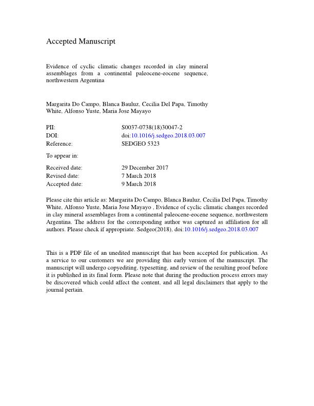 Evidence of cyclic climatic changes recorded in clay mineral assemblages from a continental Paleocene-Eocene sequence, northwestern Argentina