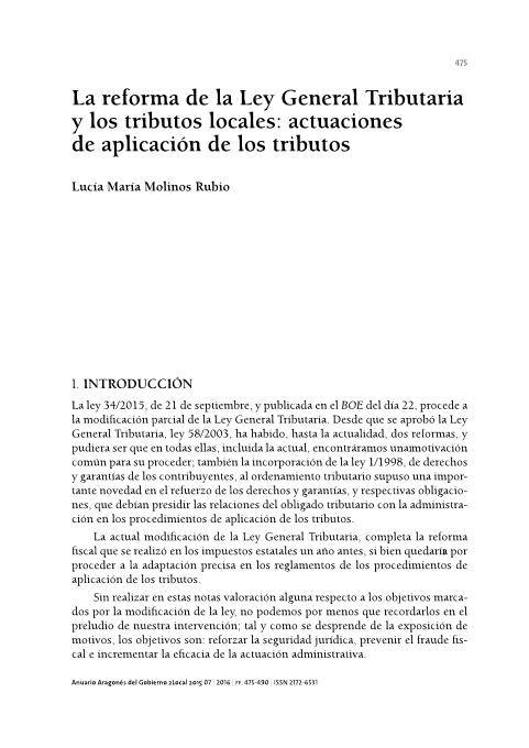 La reforma de la Ley General Tributaria y los tributos locales: actuaciones de aplicación de los tributos