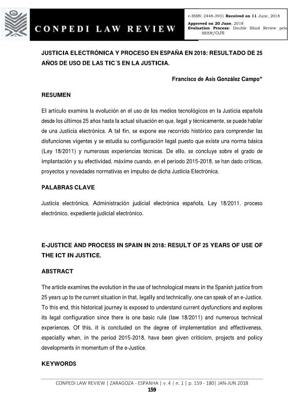 Justicia electrónica y proceso en España en 2018: un resultado de 25 años de uso de las TIC`s en la Justicia