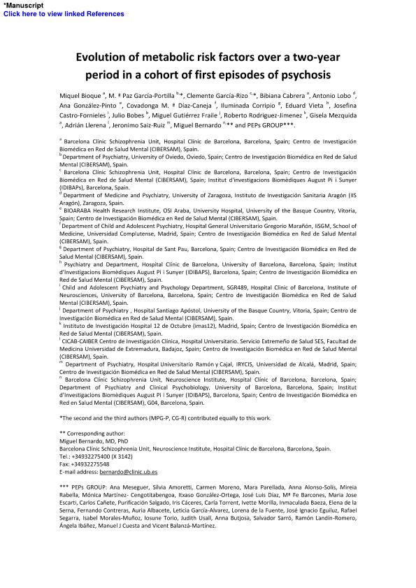 Evolution of metabolic risk factors over a two-year period in a cohort of first episodes of psychosis