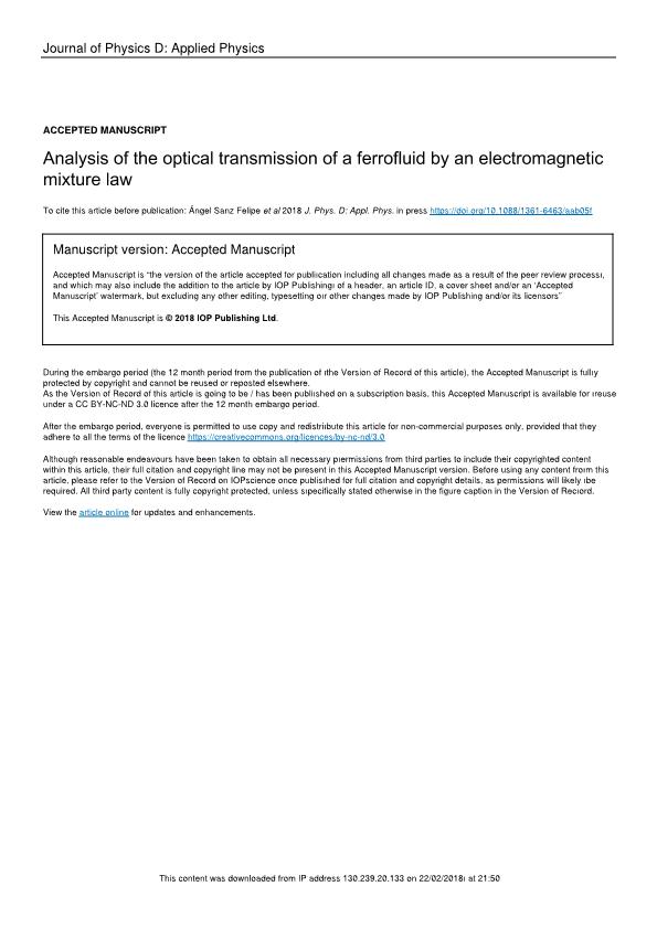 Analysis of the optical transmission of a ferrofluid by an electromagnetic mixture law