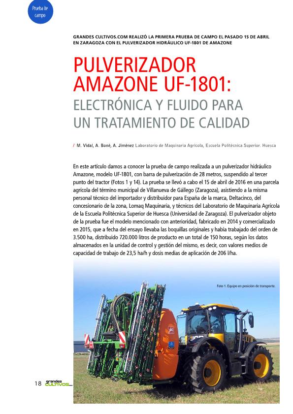 Pulverizador Amazone UF-1801: Electrónica y fluido para un tratamiento de calidad