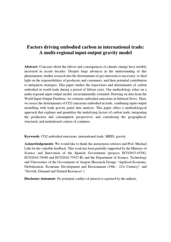 Factors driving embodied carbon in international trade: a multiregional input-output gravity model