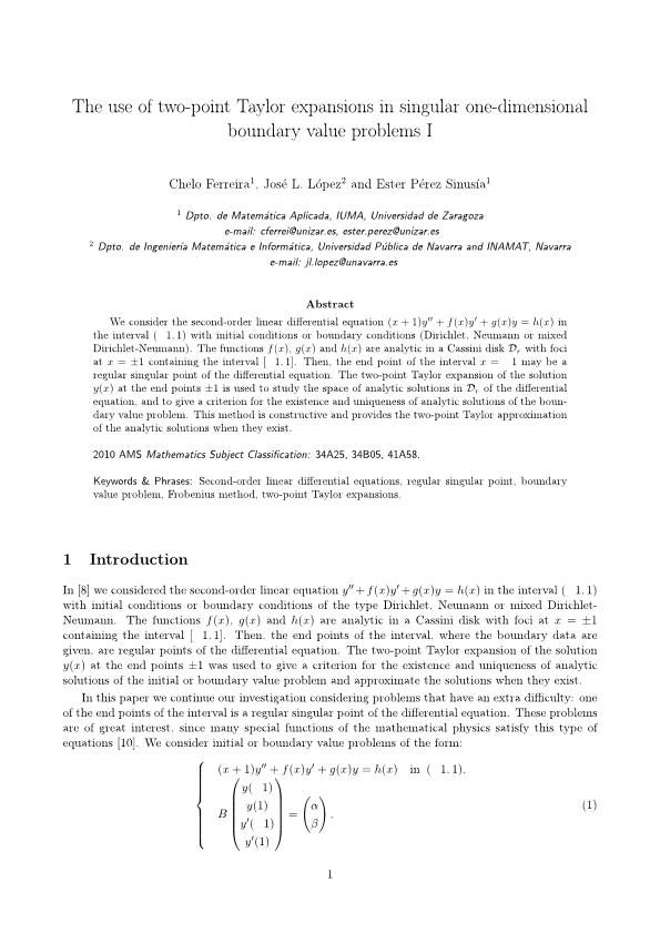 The use of two-point Taylor expansions in singular one-dimensional boundary value problems I