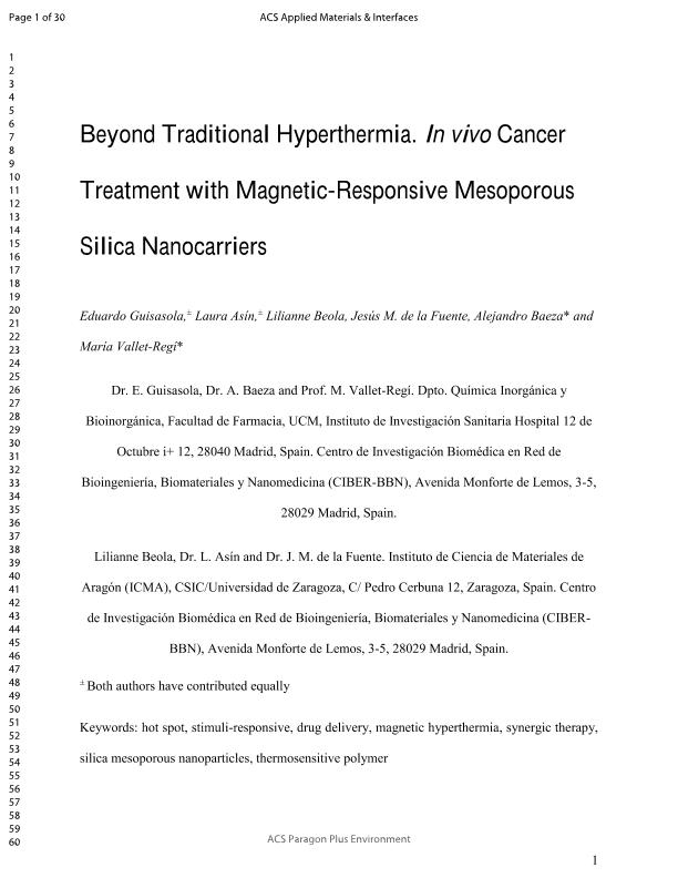Beyond Traditional Hyperthermia: In Vivo Cancer Treatment with Magnetic-Responsive Mesoporous Silica Nanocarriers