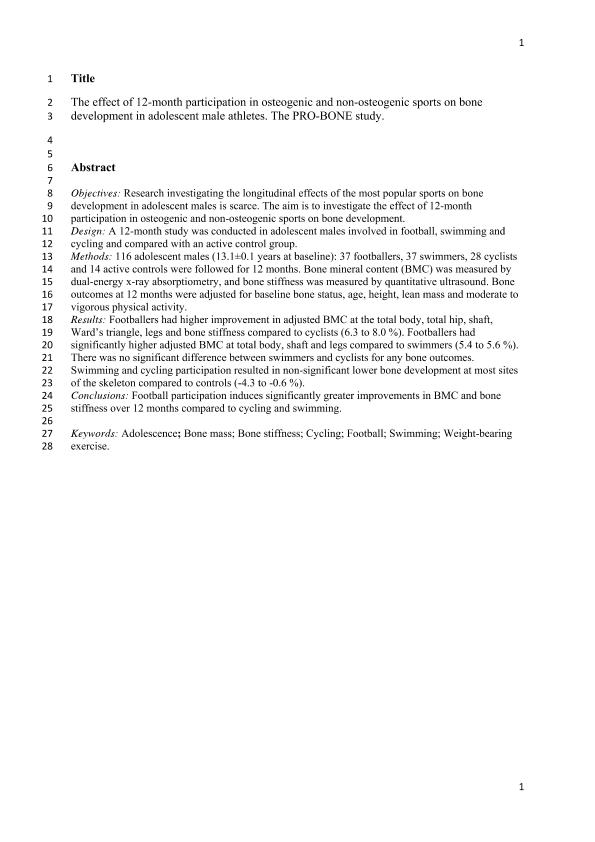 The effect of 12-month participation in osteogenic and non-osteogenic sports on bone development in adolescent male athletes. The PRO-BONE study