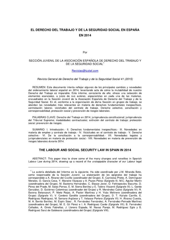 El derecho del trabajo y de la seguridad social en España en 2014