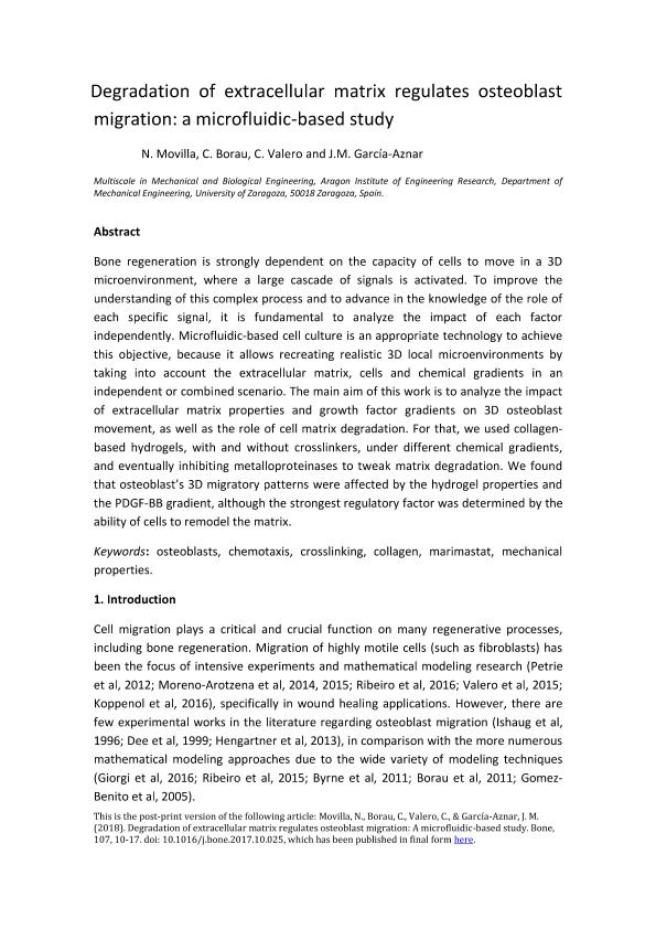 Degradation of extracellular matrix regulates osteoblast migration: A microfluidic-based study