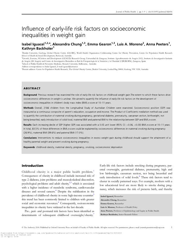 Influence of early-life risk factors on socioeconomic inequalities in weight gain