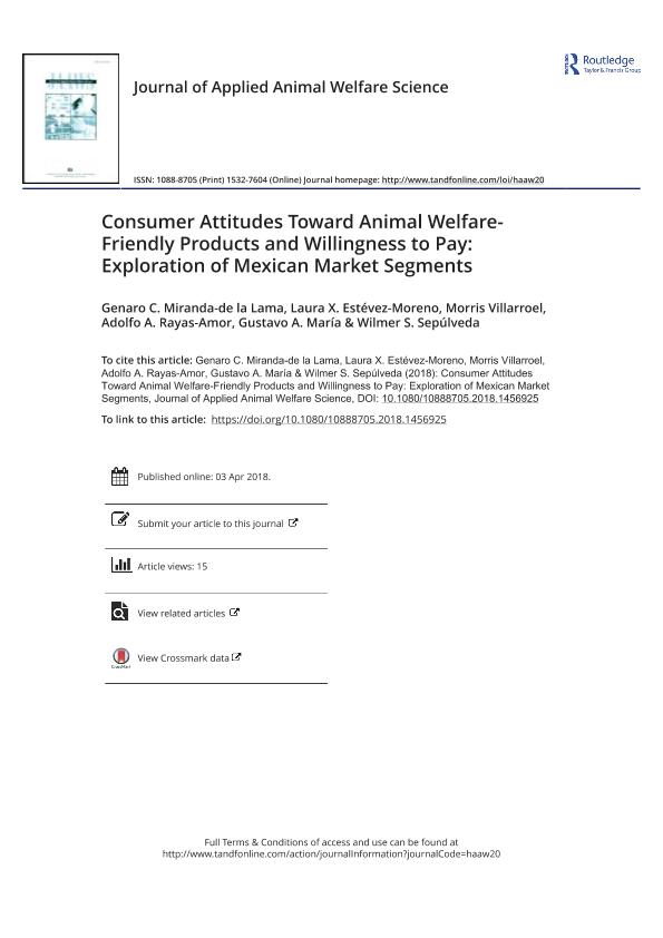 Consumer Attitudes Toward Animal Welfare-Friendly Products and Willingness to Pay: Exploration of Mexican Market Segments