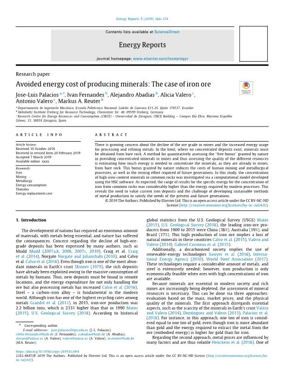 Avoided energy cost of producing minerals: The case of iron ore