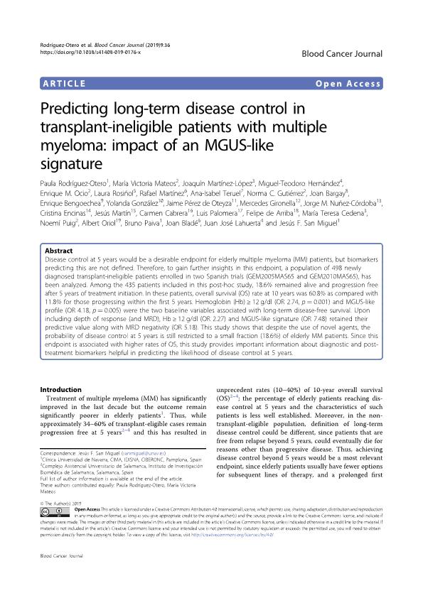 Predicting long-term disease control in transplant-ineligible patients with multiple myeloma: impact of an MGUS-like signature