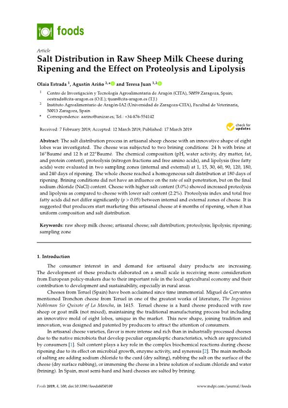 Salt distribution in raw sheep milk cheese during ripening and the effect on proteolysis and lipolysis