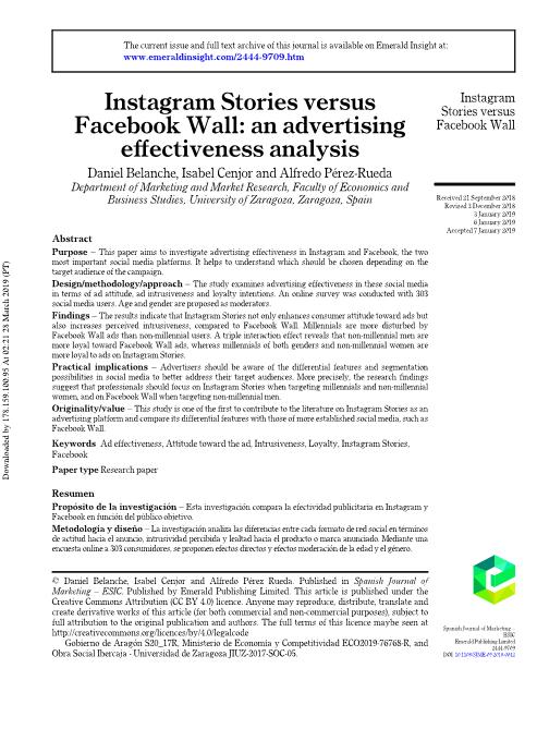 Instagram Stories versus Facebook Wall: an advertising effectiveness analysis