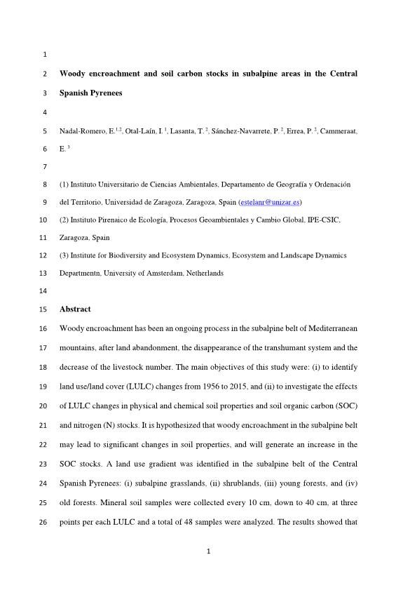 Woody encroachment and soil carbon stocks in subalpine areas in the Central Spanish Pyrenees