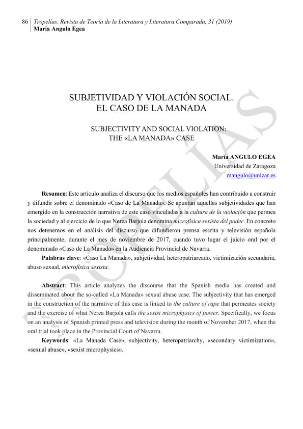 Subjetividad y violación social. El caso de la manada