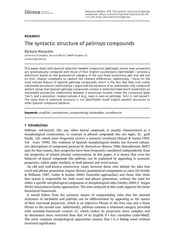 The syntactic structure of pelirrojo compounds
