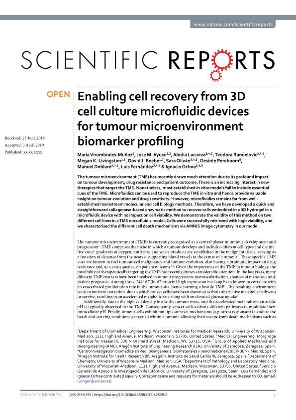 Enabling cell recovery from 3D cell culture microfluidic devices for tumour microenvironment biomarker profiling