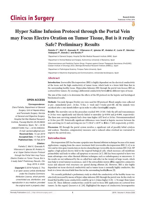 Hypersaline infusion protocol through the portal vein may focus electroporation on tumor tissue, but is it really safe? Ppreliminary results