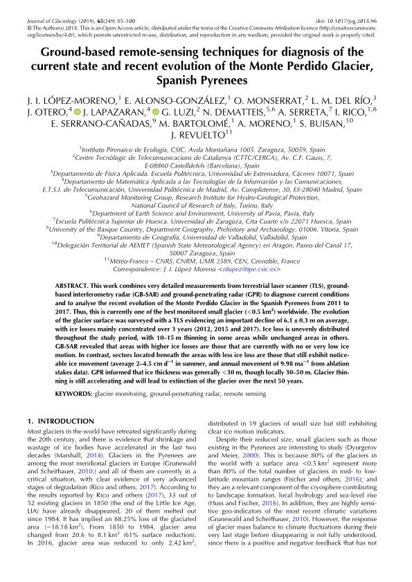 Ground-based remote-sensing techniques for diagnosis of the current state and recent evolution of the Monte Perdido Glacier, Spanish Pyrenees