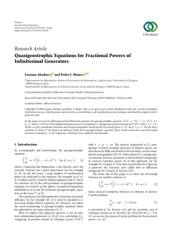 Quasigeostrophic Equations for Fractional Powers of Infinitesimal Generators