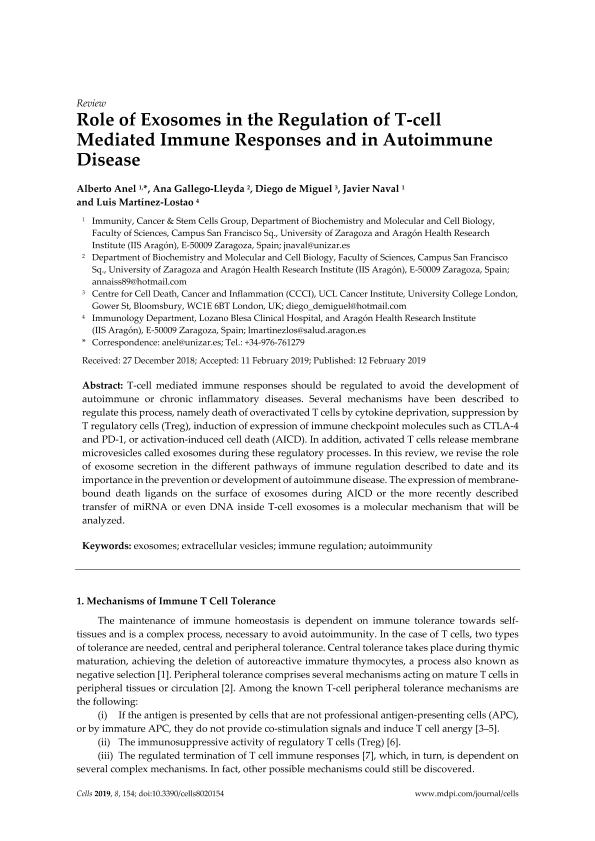 Role of Exosomes in the Regulation of T-Cell Mediated Immune Responses and in Autoimmune Disease