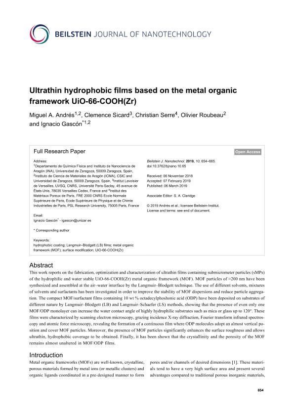 Ultrathin hydrophobic films based on the metal organic framework UiO-66-COOH(Zr)