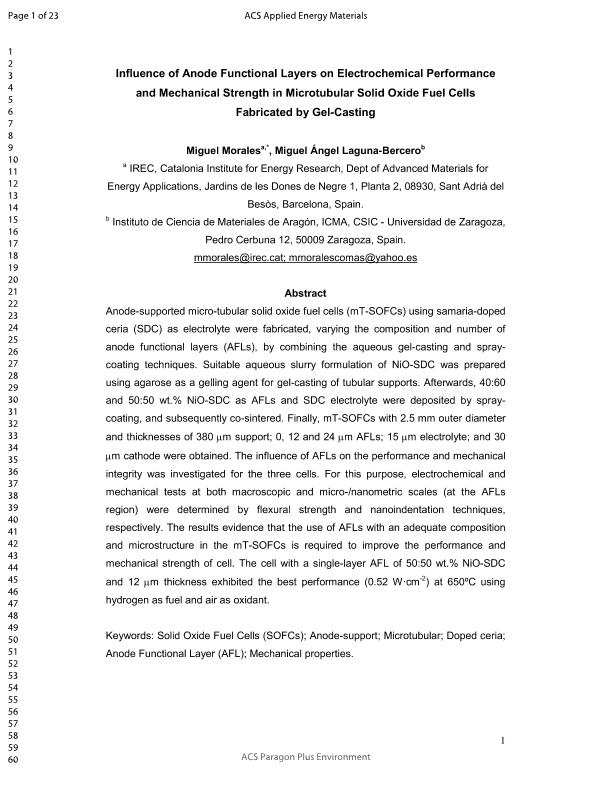 Influence of Anode Functional Layers on Electrochemical Performance and Mechanical Strength in Microtubular Solid Oxide Fuel Cells Fabricated by Gel-Casting