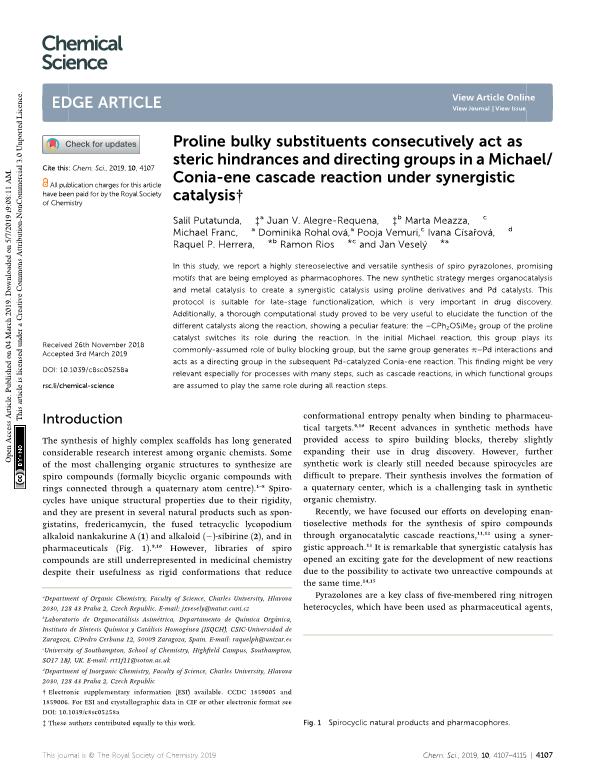 Proline bulky substituents consecutively act as steric hindrances and directing groups in a Michael/Conia-ene cascade reaction under synergistic catalysis