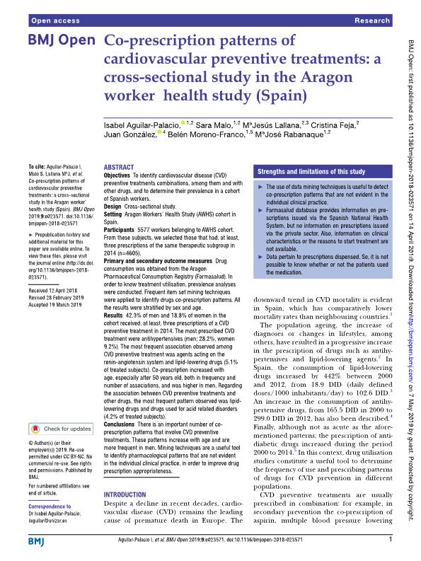 Co-prescription patterns of cardiovascular preventive treatments: A cross-sectional study in the Aragon worker' health study (Spain)