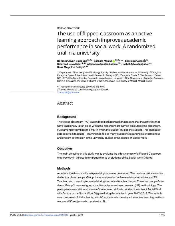 The use of flipped classroom as an active learning approach improves academic performance in social work: A randomized trial in a university