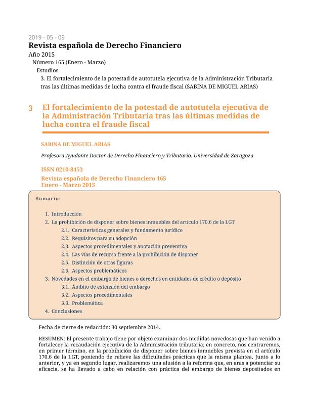 El fortalecimiento de la potestad de autotutela ejecutiva de la Administración Tributaria tras las últimas medidas de lucha contra el fraude fiscal