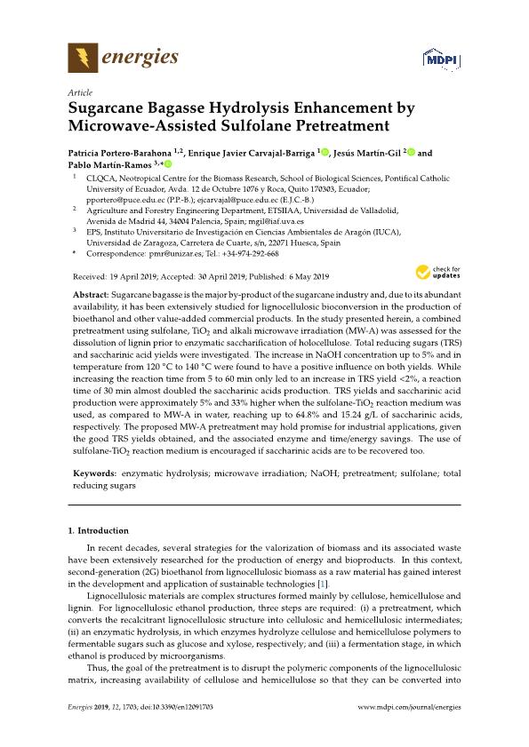 Sugarcane bagasse hydrolysis enhancement by microwave-assisted sulfolane pretreatment