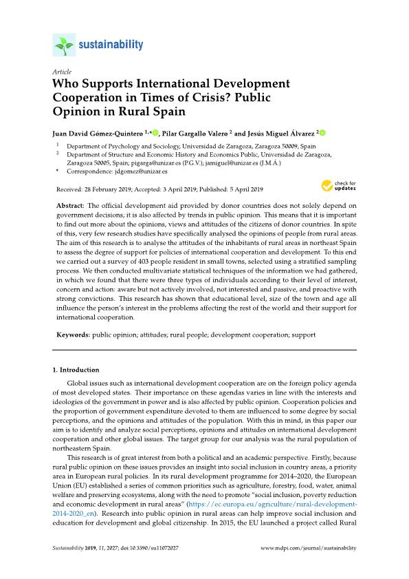Who supports international development cooperation in times of crisis? Public opinion in rural Spain