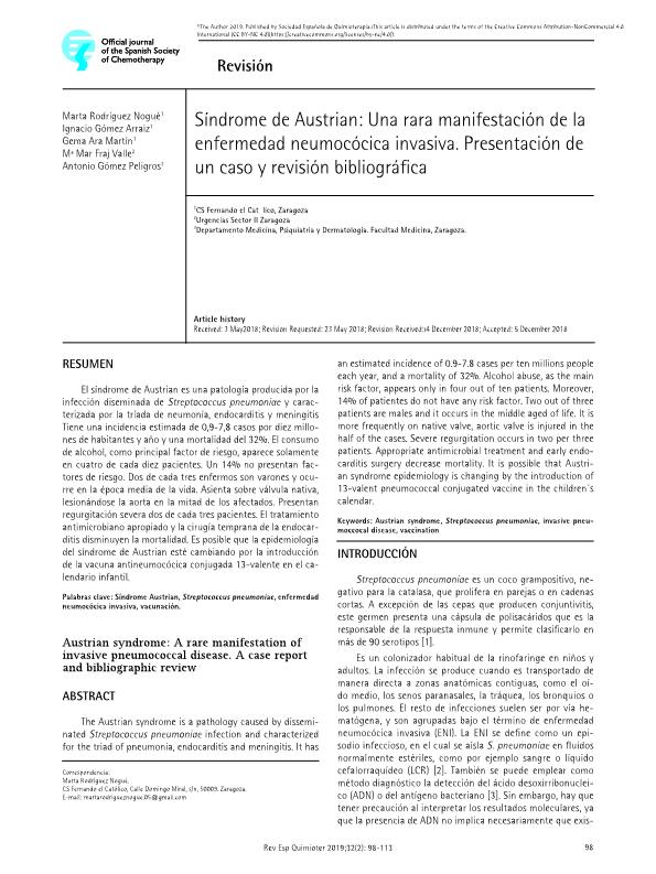 Síndrome de Austrian: Una rara manifestación de la enfermedad neumocócica invasiva. Presentación de un caso y revisión bibliográfica