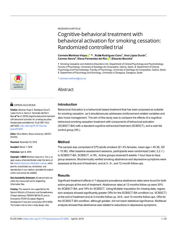 Cognitive-behavioral treatment with behavioral activation for smoking cessation: Randomized controlled trial