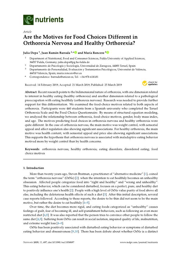 Are the motives for food choices different in orthorexia nervosa and healthy orthorexia?