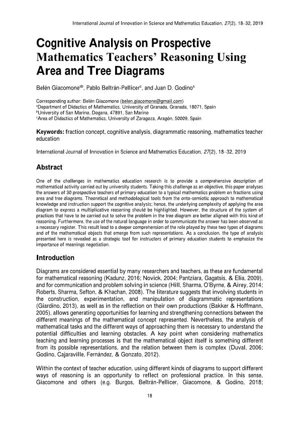 Cognitive analysis on prospective mathematics teachers' reasoning using area and tree diagrams