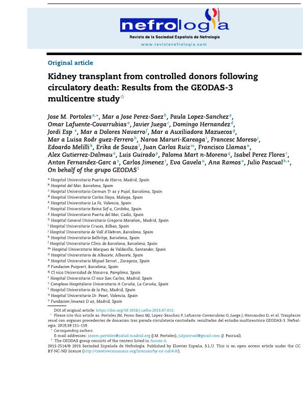 Kidney transplant from controlled donors following circulatory death: Results from the GEODAS-3 multicentre study