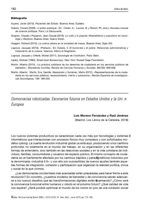 Democracias robotizadas. Escenarios futuros en Estados Unidos y la Unión Europea, Luis Moreno Fernández y Raúl Jiménez (Madrid, Los Libros de la Catarata, 2018)